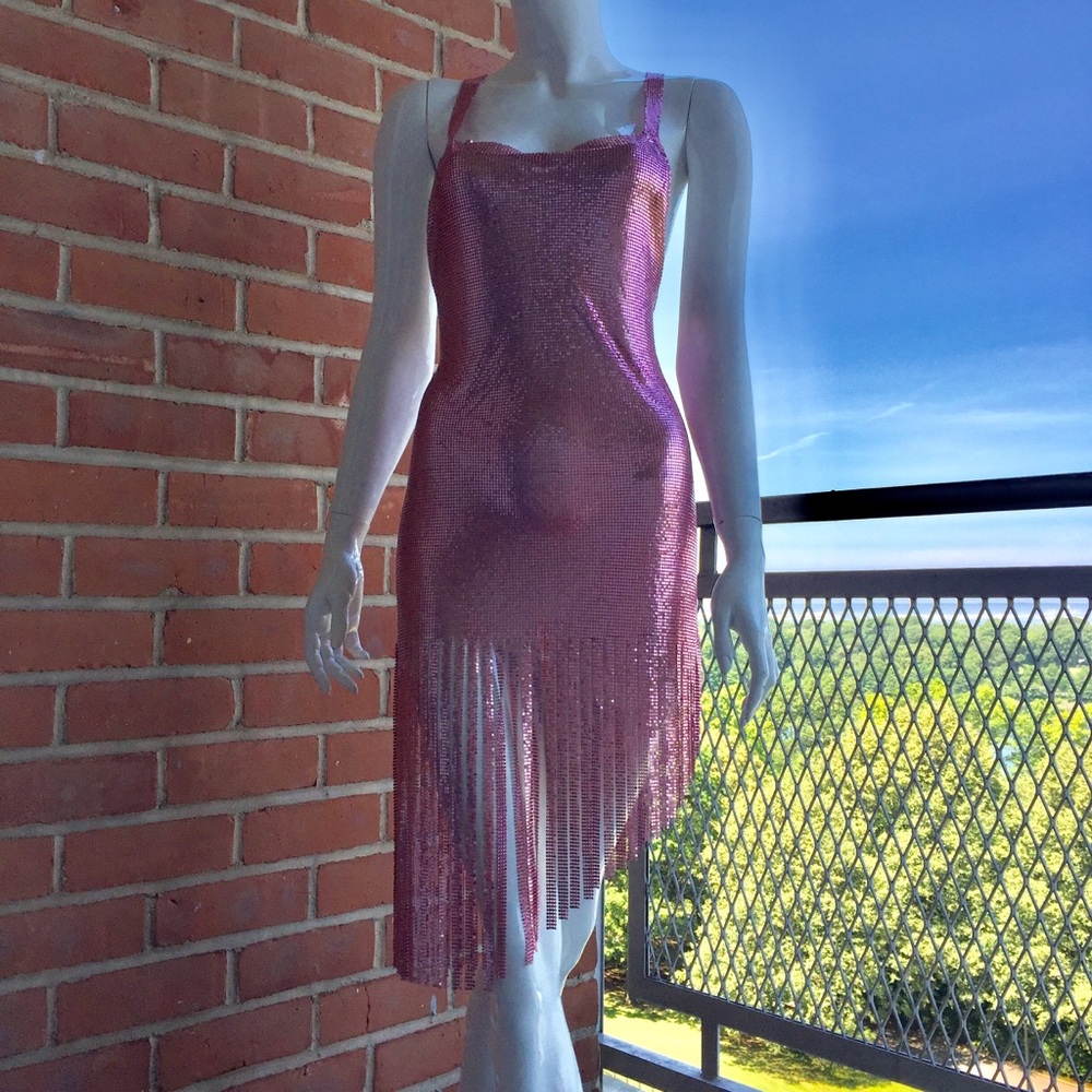 Fringe Mesh Link Dress - Rose Pink (Small/Medium)